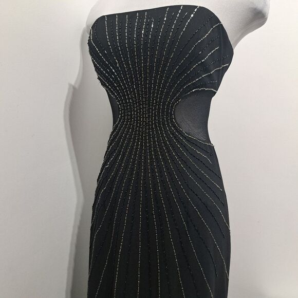 Vintage Cache Beaded Sexy Illusion Hips Novelty Strapless Maxi Dress Sz 4 Black - Picture 15 of 15